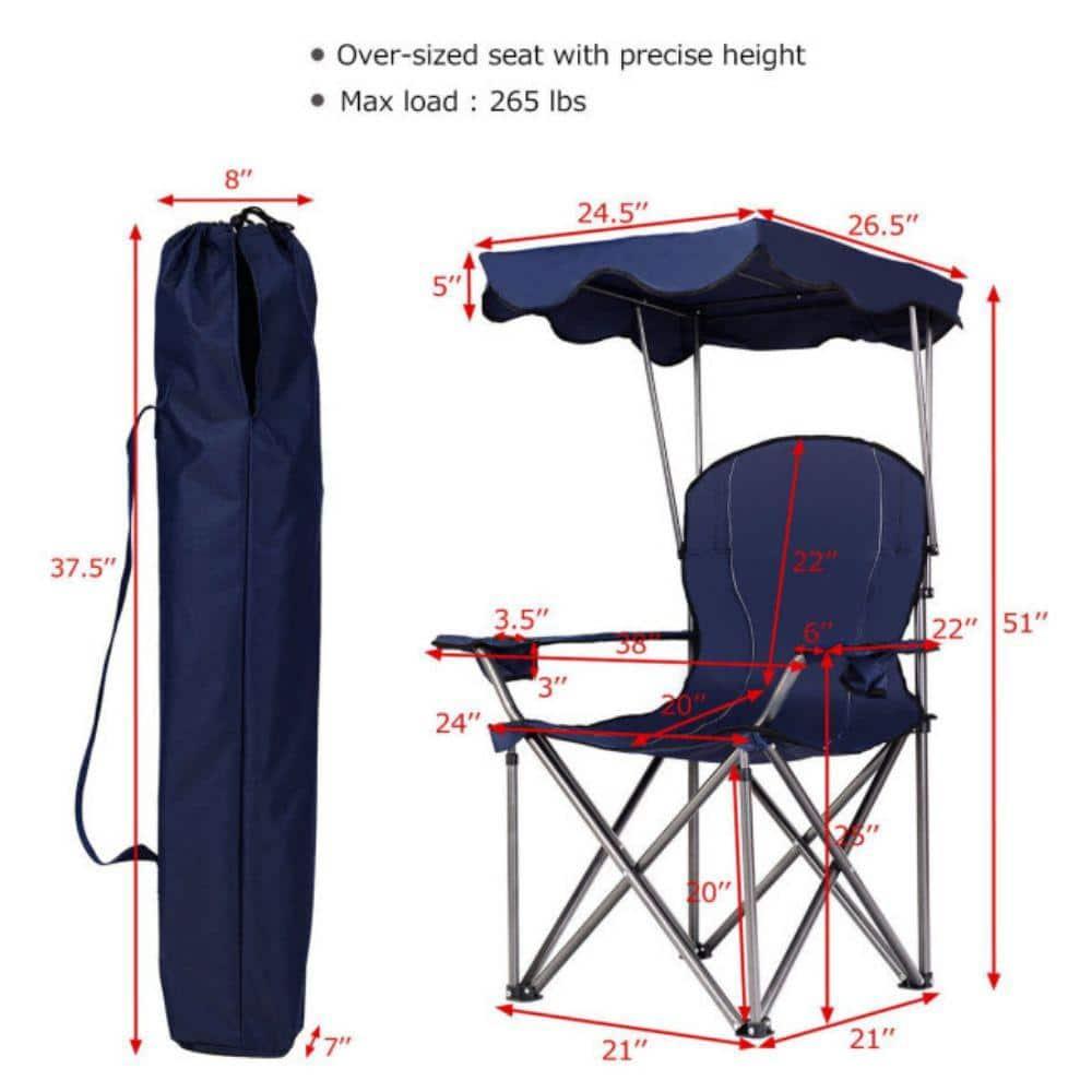 Topcobe Portable Folding Beach Canopy Chair with Cup Holders, Camping Chairs with Canopy, Blue