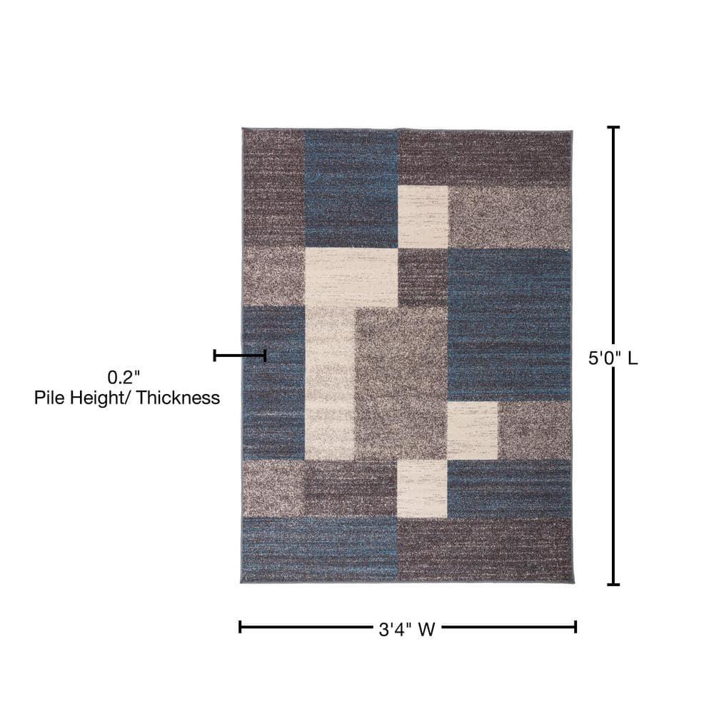 World Rug Gallery Modern Boxes Design Non-slip (Non-skid) Blue 3'3" x 5' Area Rug