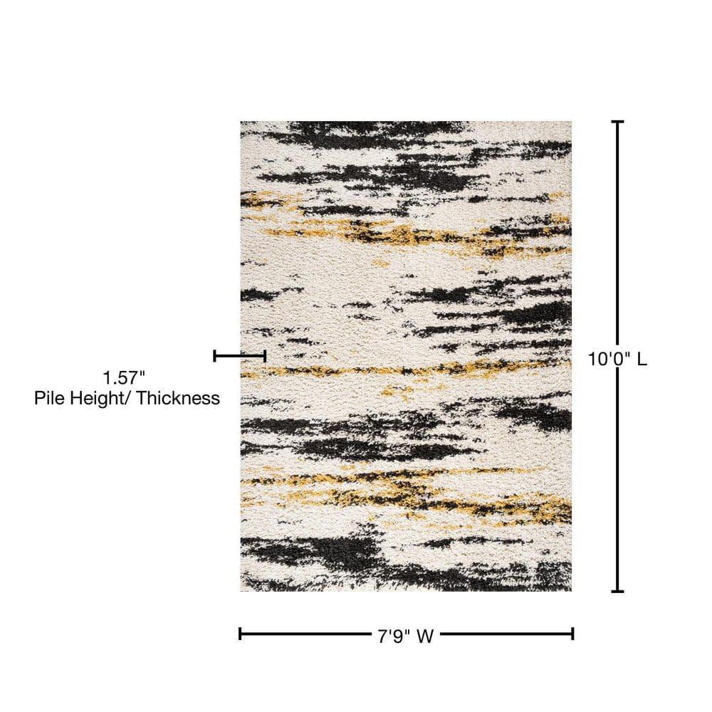 8'x10' Nova Modern Bold Strie' Shag Area Rug, Beige/Black/Yellow - JONATHAN Y