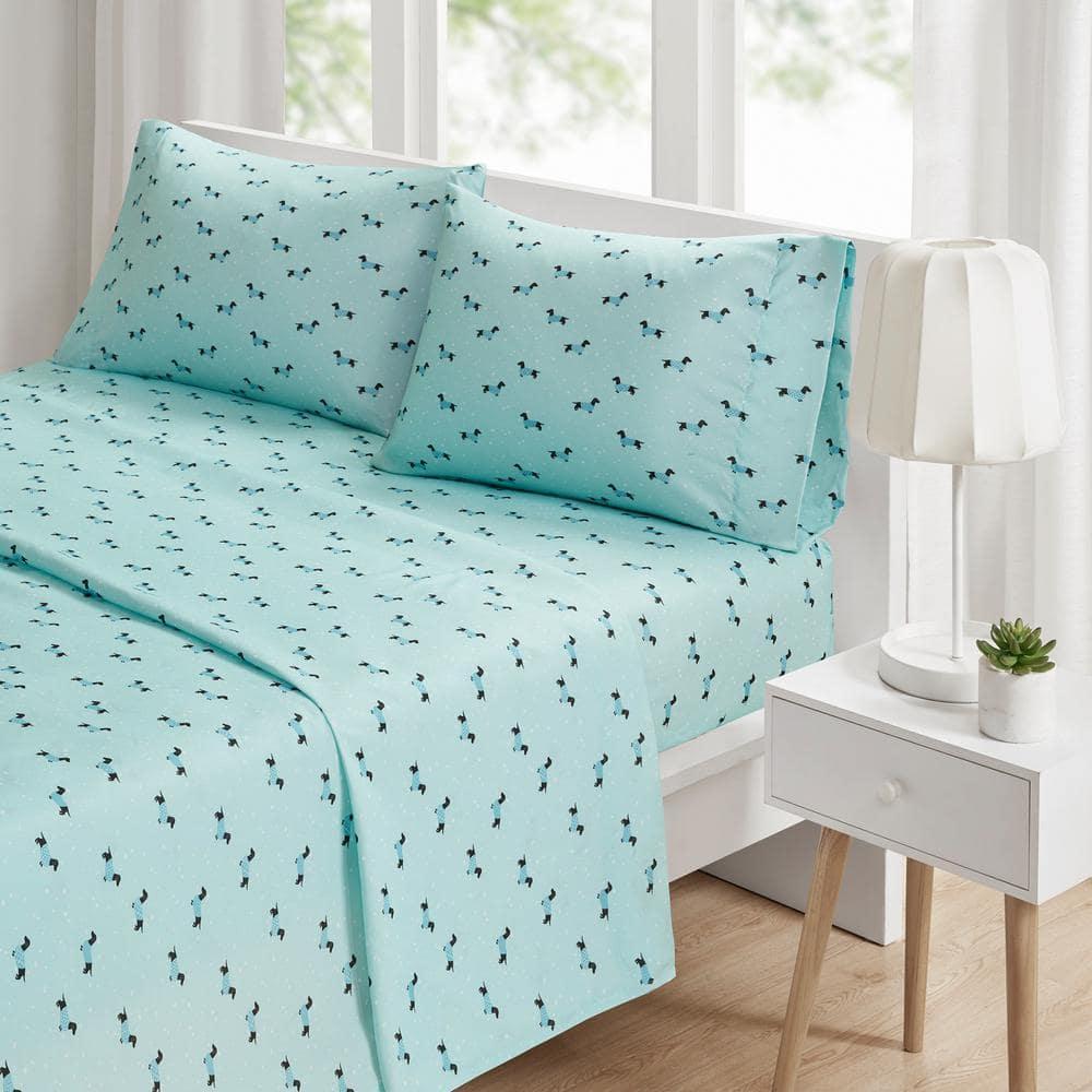 Novelty 4-Piece Aqua Dogs Microfiber Full Print Sheet Set