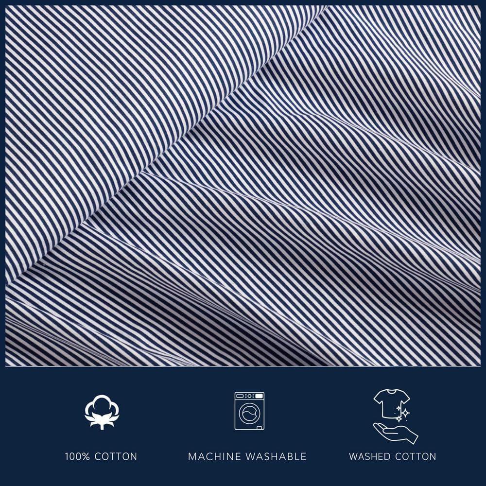 Nautica - King Sheet Set, Lightweight & Breathable Cotton Percale Bedding Set with Matching Sham(s), Crisp & Cool Bedding Essentials, Oeko-Tex Certified (Penny Pinstripe Navy, King)