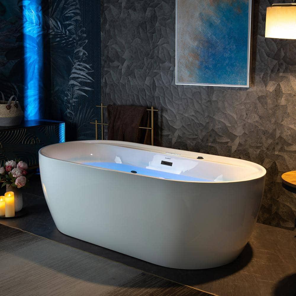 72" x 35-3/8" Whirlpool and Air Bath Heated Soaking Combination Tub with Wide Rim, LED Control Panel