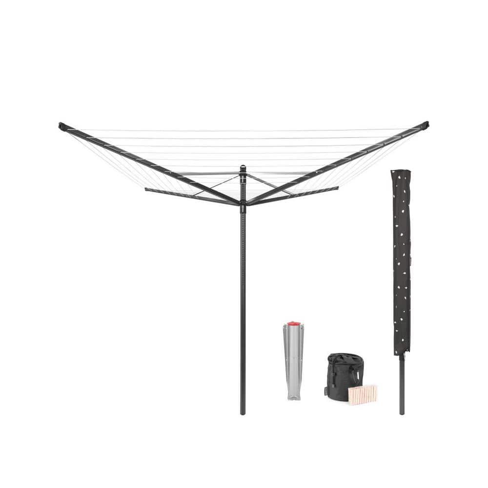 Anthracite Height Adjustable Steel Outdoor Rotary Clothesline with Cover and Clothespins
