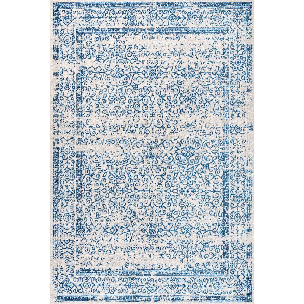 3'x5' Ferro Filigree Charcoal Black and White Area Rug, Cream/Blue - JONATHAN Y