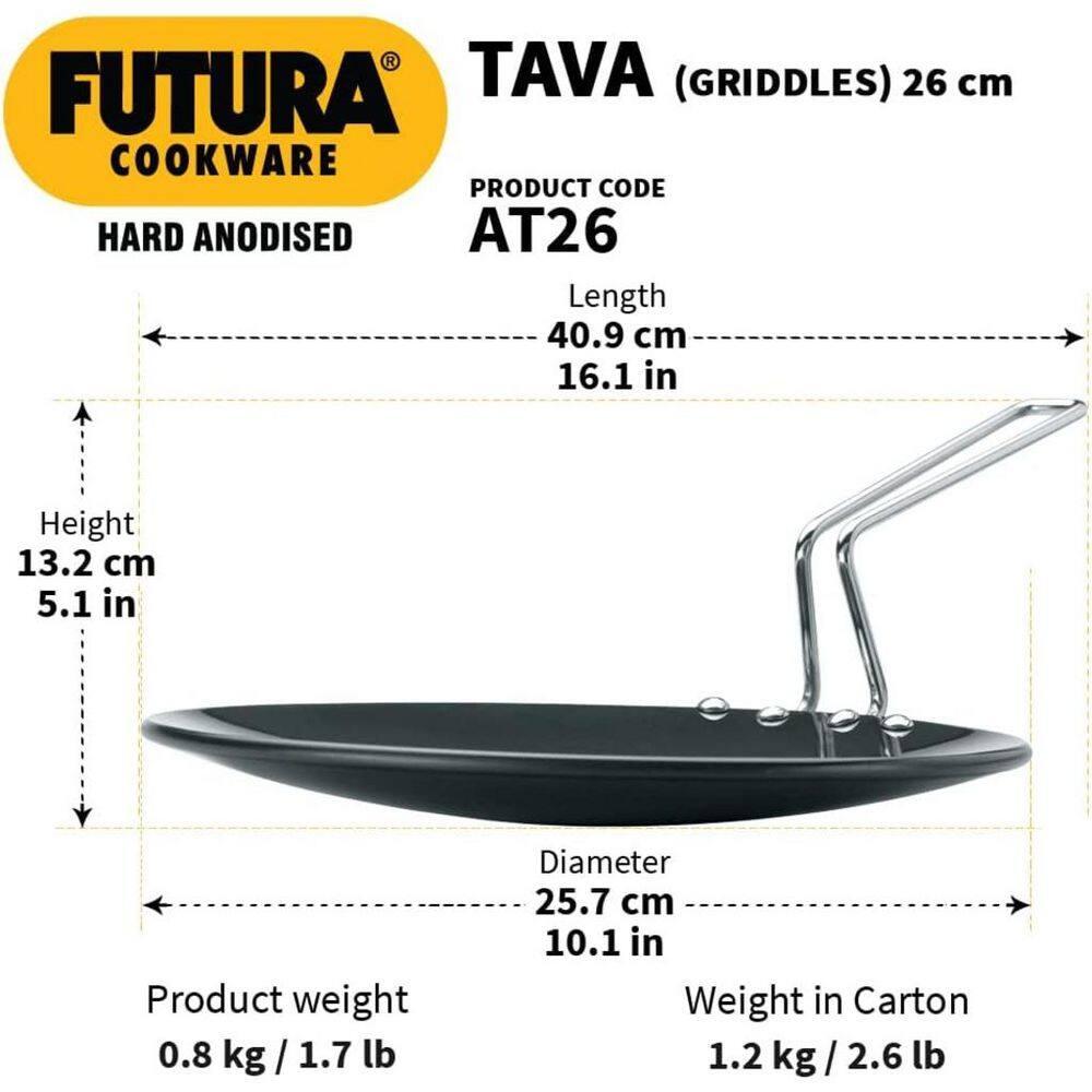 Hawkins Futura Hard Anodized Concave Tava Griddle with Steel Handle: Gas Compatible, Aluminum Surface, Hand Wash
