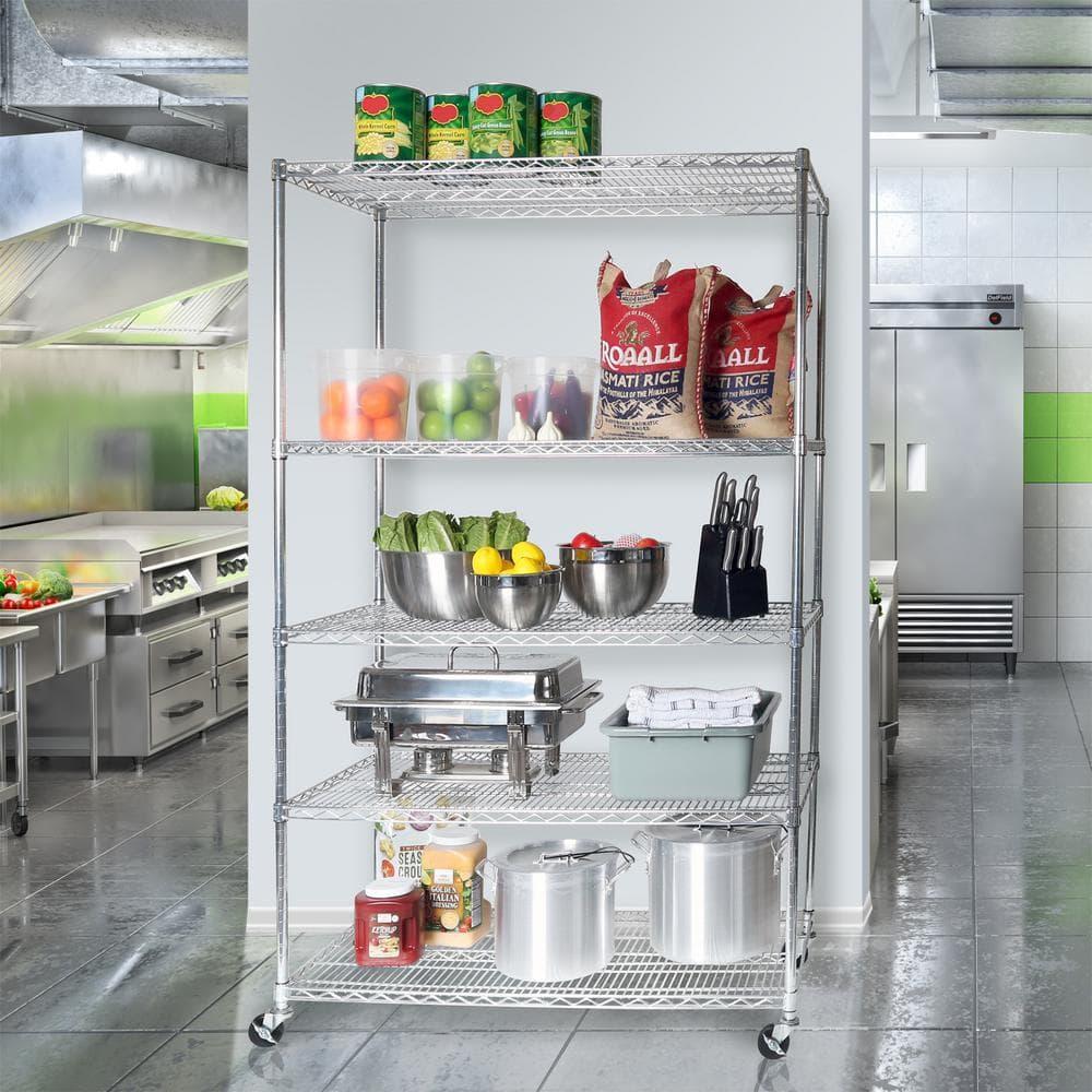 UltraDurable 24" D 5-Tier NSF-Certified Steel Shelving with Wheels