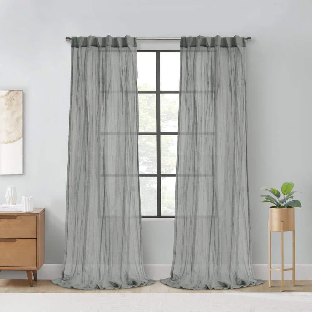 Habitat Paloma Sheer Dual Header Stylish and Functional Curtain Panel 52" x 108" Grey