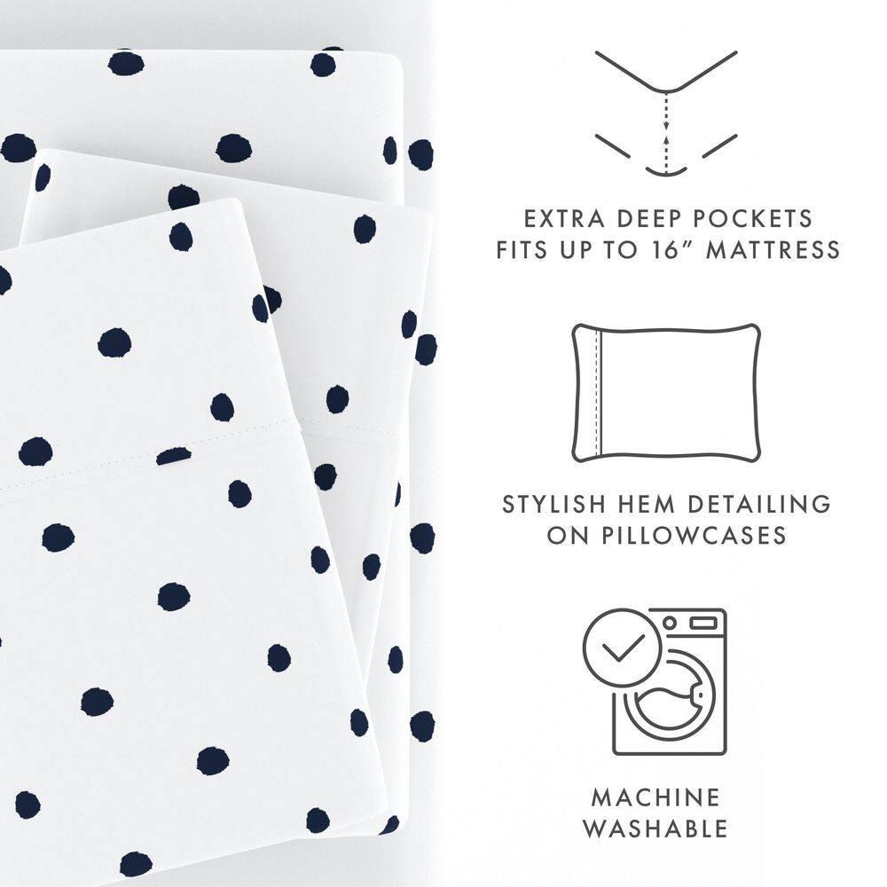 IEnjoy Home Polka Dots Navy & White Pattern Sheet Set
