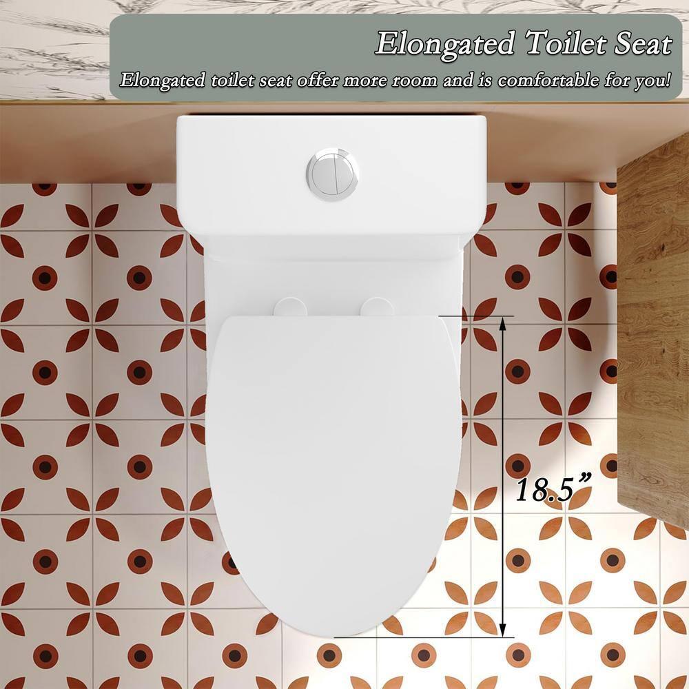 1.1/1.6 GPF Elongated Comfort Height Floor Mounted One-Piece Toilet, CUPC Certified, Watersense Cetified, Ceramic, White Color, Soft Close Seat T039WT