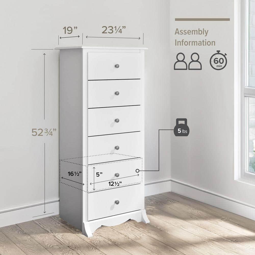 53" Monterey Vertical Dresser White - Prepac: Bedroom Storage, 6-Drawer Lingerie Chest