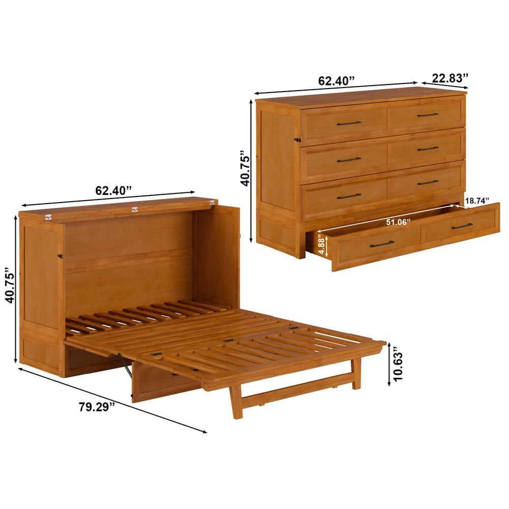 AFI Sedona Queen Murphy Bed Chest with Drawer & Built-in Charger, Light Toffee