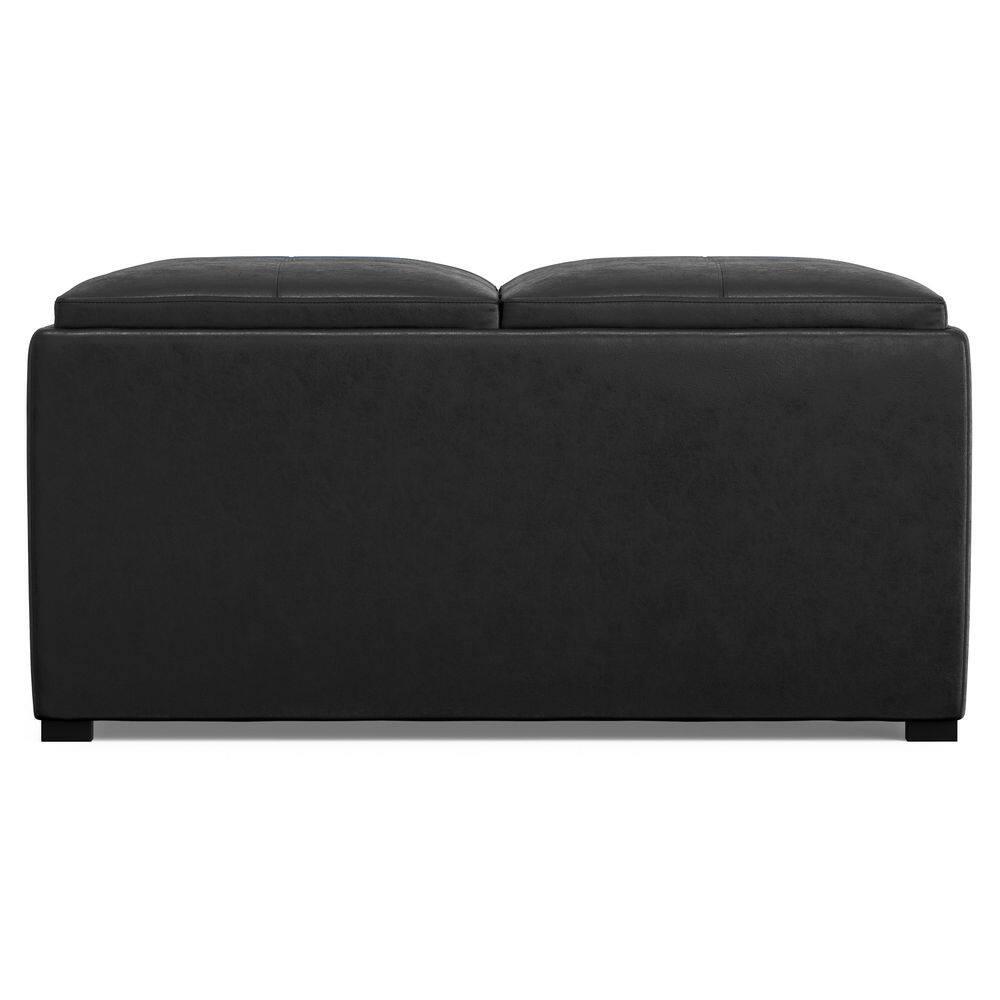 Simpli Home Avalon 35"W Upholstered Square Coffee Table Storage Ottoman with Flip-Over Trays