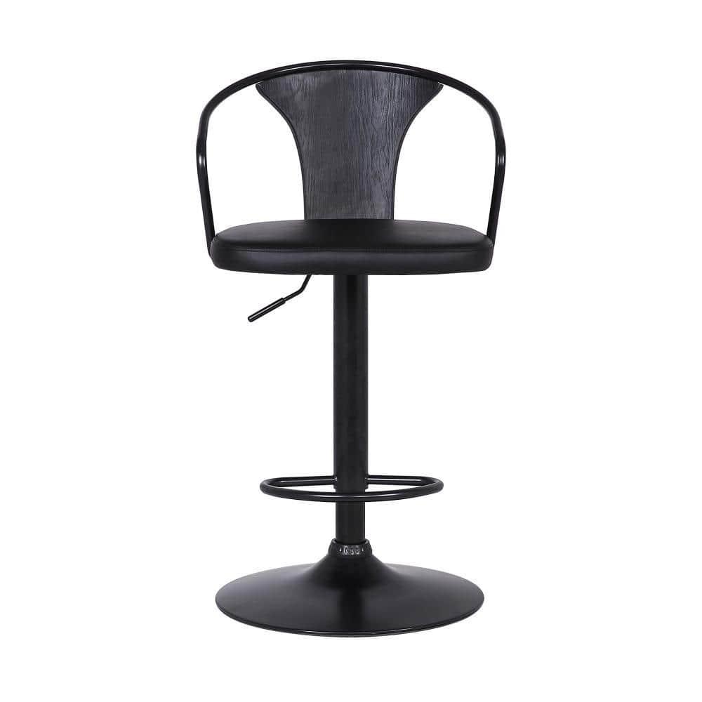 Benjara Adjustable Leatherette Swivel Barstool with Curved Back, Black