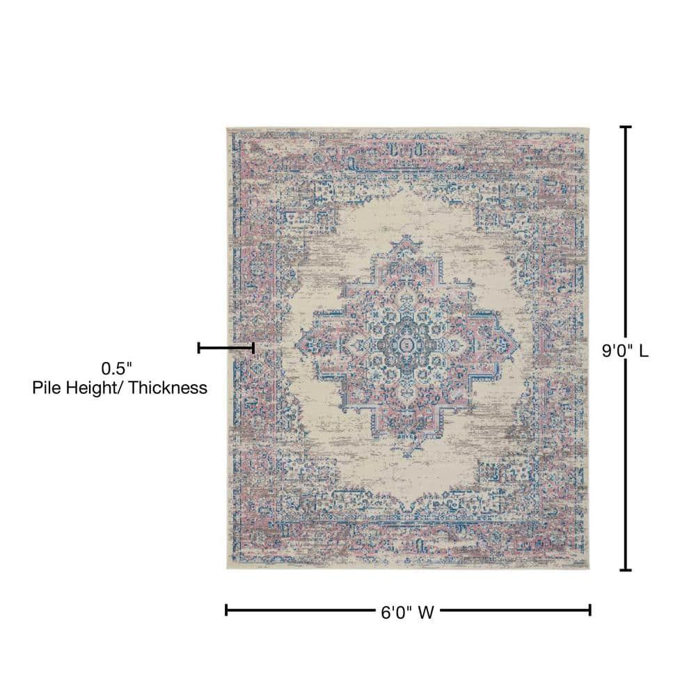Nourison Grafix GRF14 Ivory/Pink Indoor Area Rug 6' x 9'