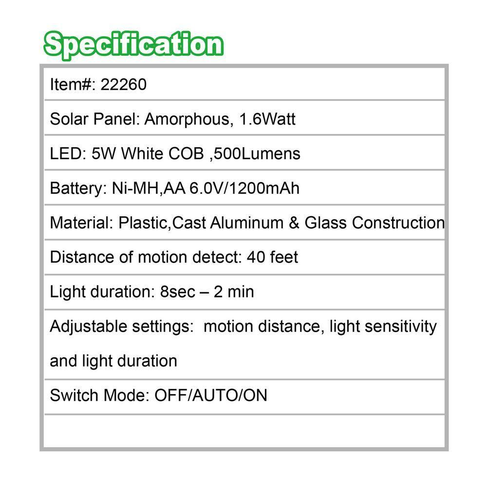 1 - Head LED Solar Powered Dusk to Dawn Outdoor Security Flood Light with Motion Sensor