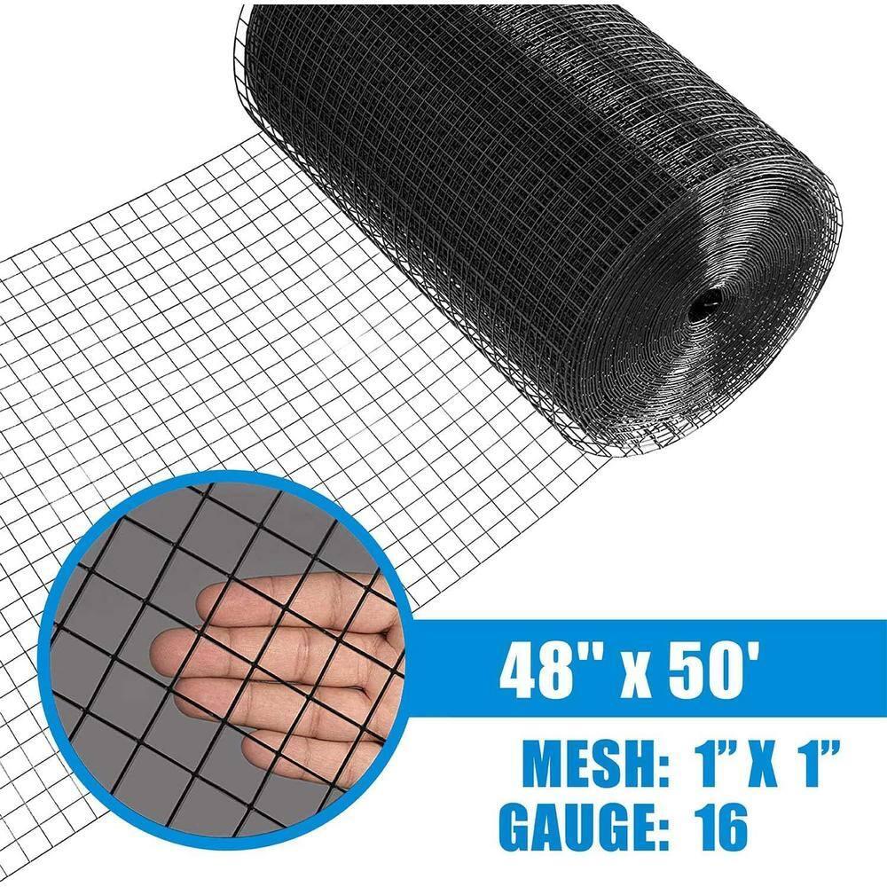 Fencer Wire Fencer Wire 16 Gauge Black Vinyl Coated Welded Wire with Mesh Size 1.5” x 1.5”, Multiple Sizes