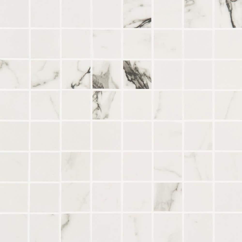 Saroshi Statuario Venato 11.81 in. x 11.81 in. Matte Porcelain Floor and Wall Mosaic Tile (0.96 sq. ft./Each)