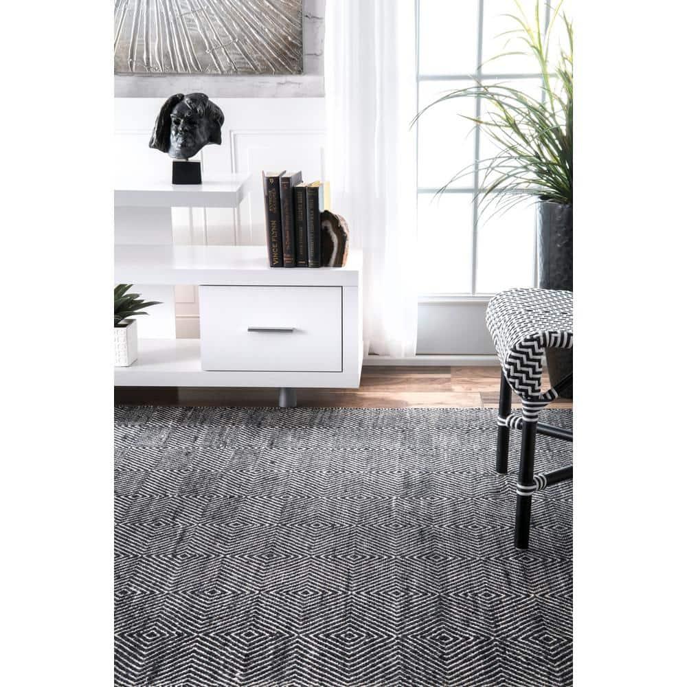 Nuloom Ago Geometric 3x5 Wool Accent Indoor Area Rug for Living Room Bedroom Dining Room Entryway Kitchen, Black/Ivory