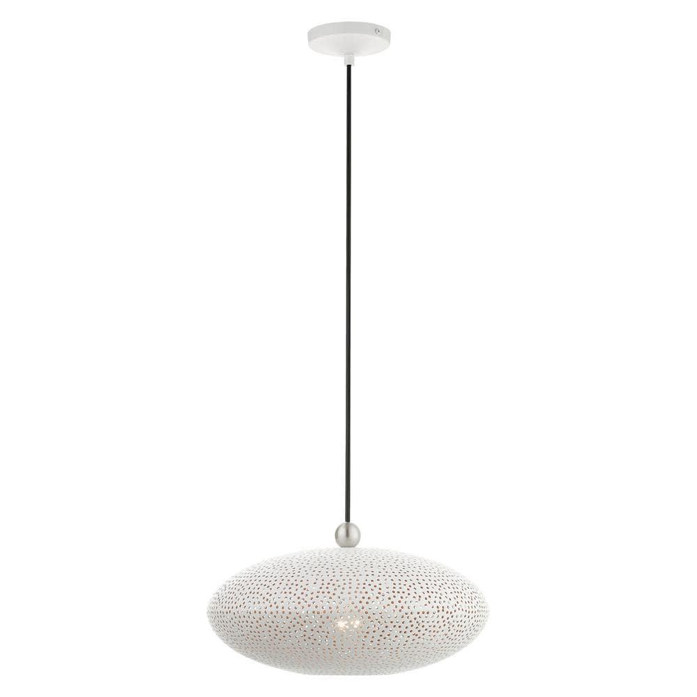 Livex Lighting 49102 Dublin 1 Light 16" Wide Pendant - White with Brushed Nickel Accents