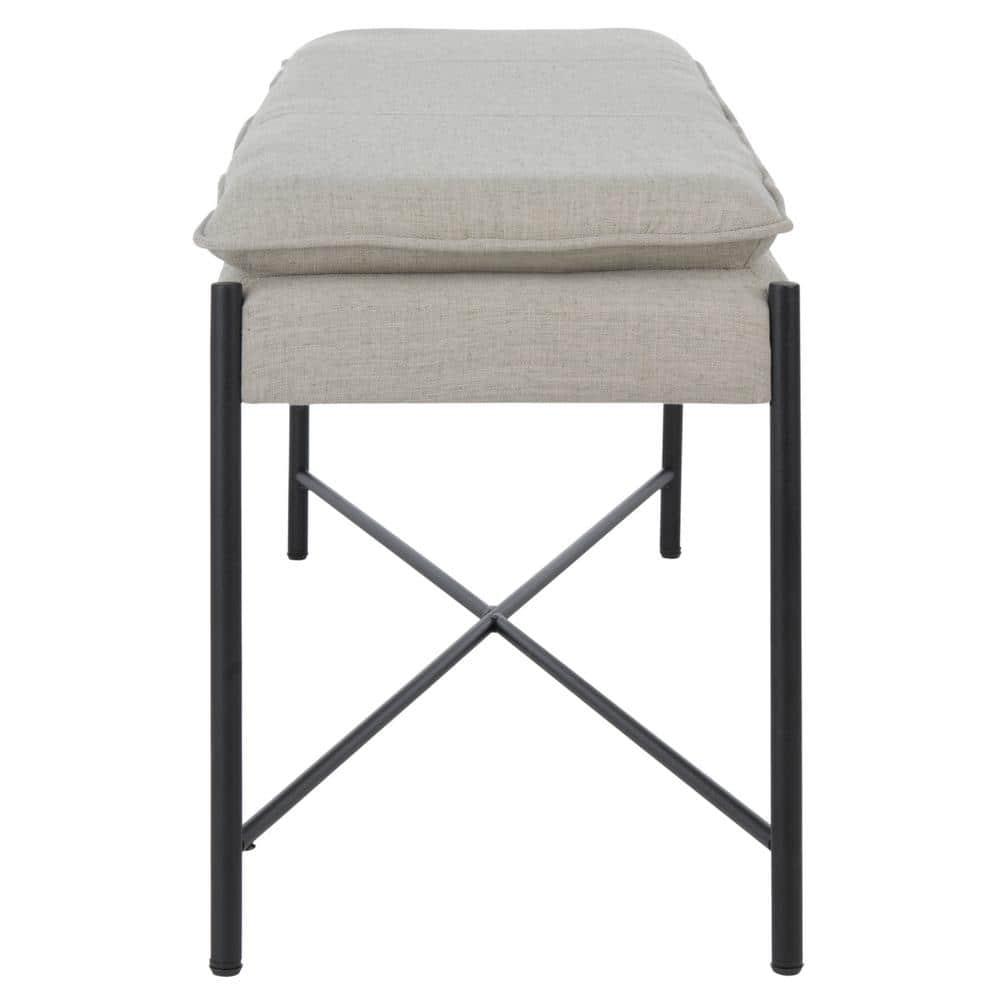 Kara Cushioned X Bench - Light Grey Linen/Black - Safavieh