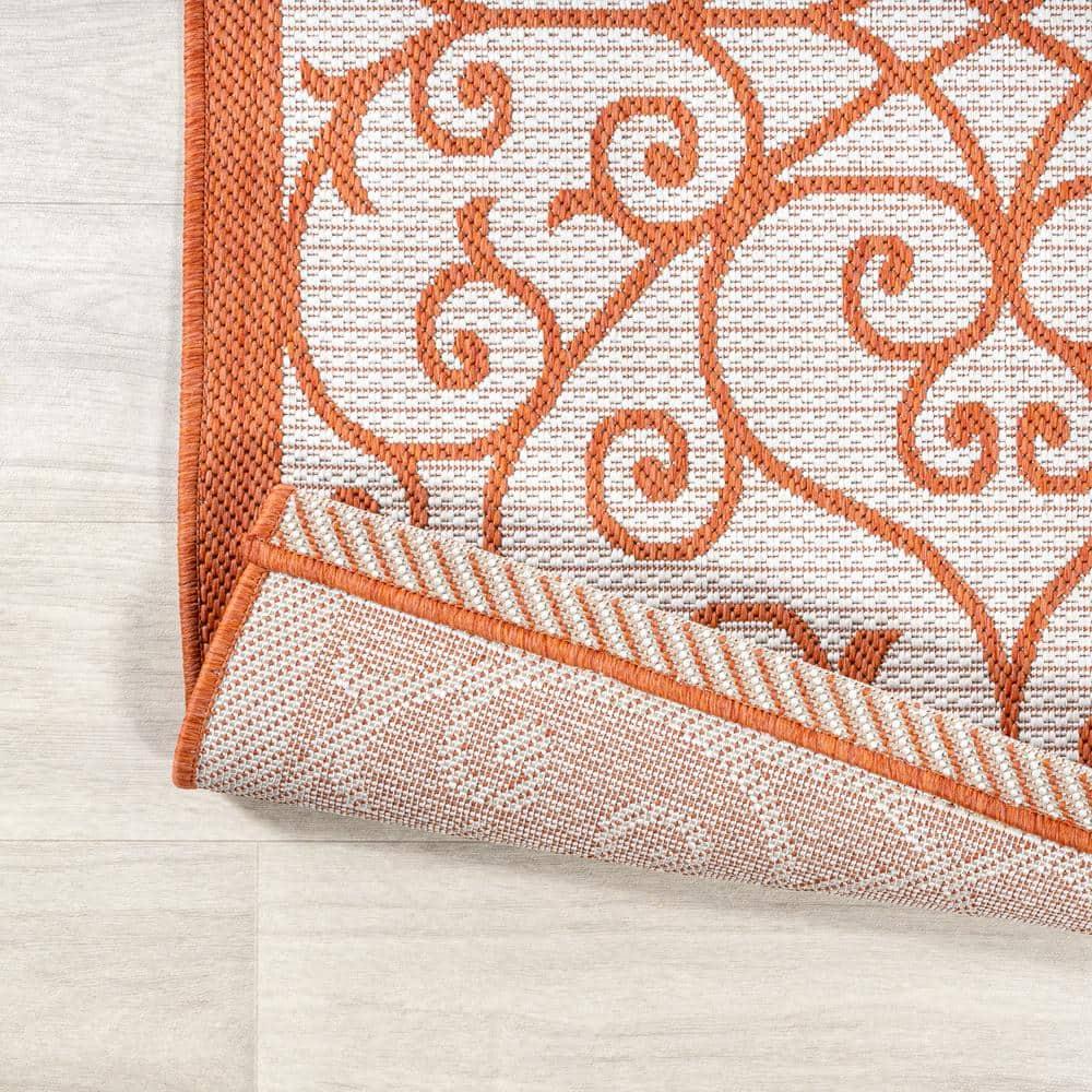 4' x 6' Madrid Vintage Filigree Textured Weave Indoor/Outdoor Area Rug, Cream/Orange - JONATHAN Y
