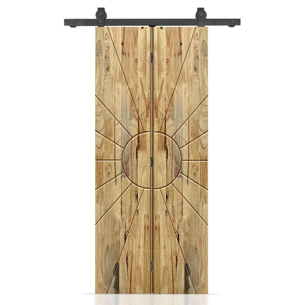 Calhome Pine Wood Bi-Fold Barn Door with Sliding Hardware Kit