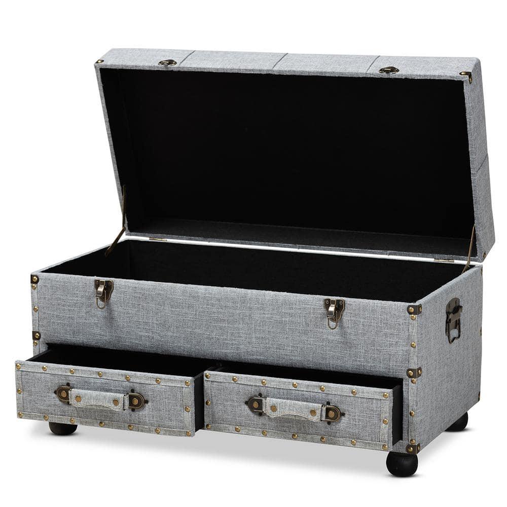 Flynn Fabric Upholstered 2 Drawer Storage Trunk Ottoman Gray/Black - Baxton Studio