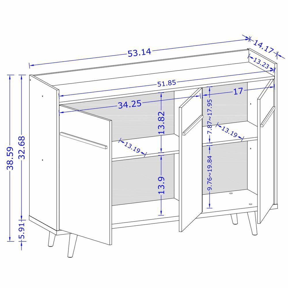 53.54" Bradley Buffet Stand Black - Manhattan Comfort: Mid-Century Modern Storage Console