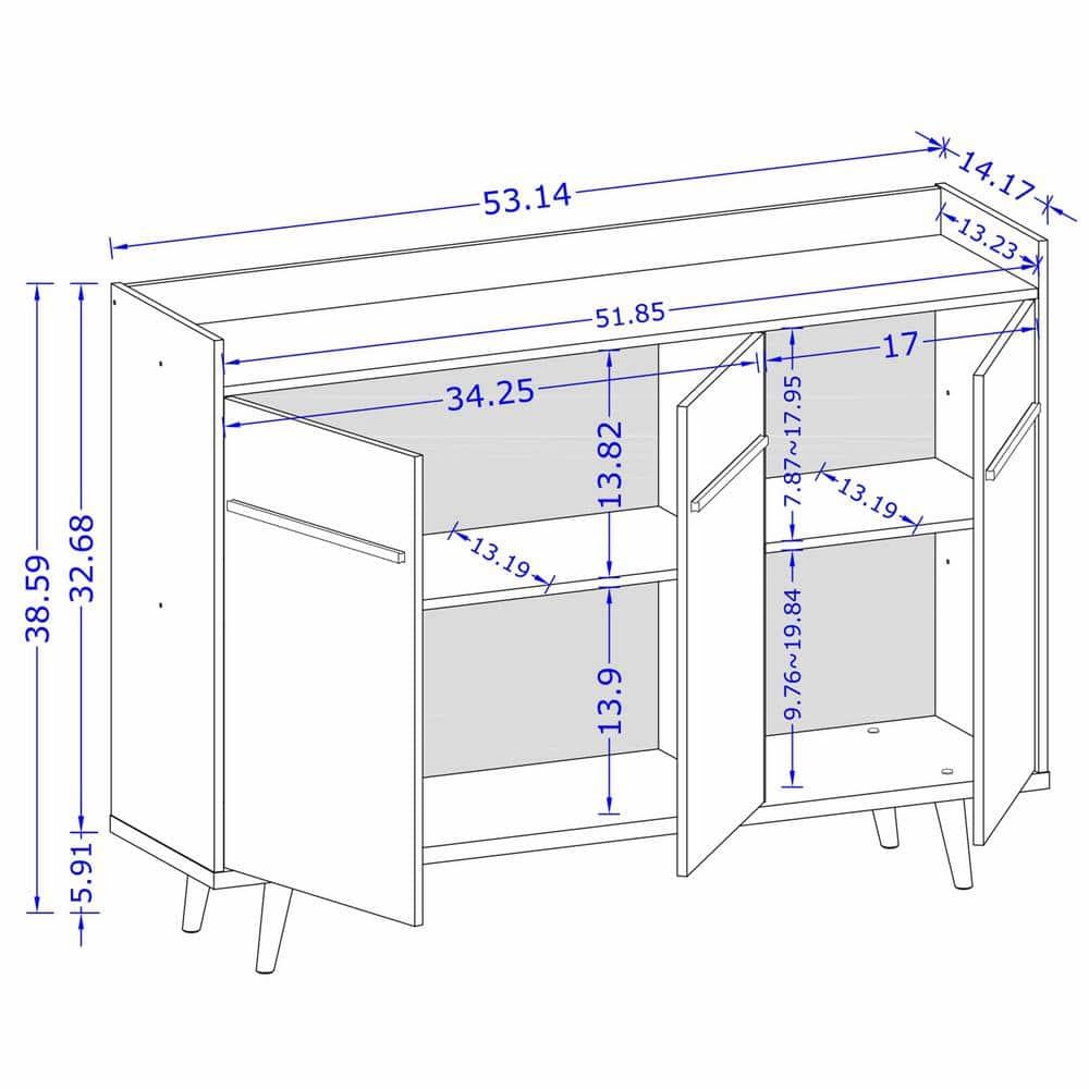 53.54" Bradley Buffet Stand Rustic Brown - Manhattan Comfort: Mid-Century Modern Sideboard, Fixed Shelves