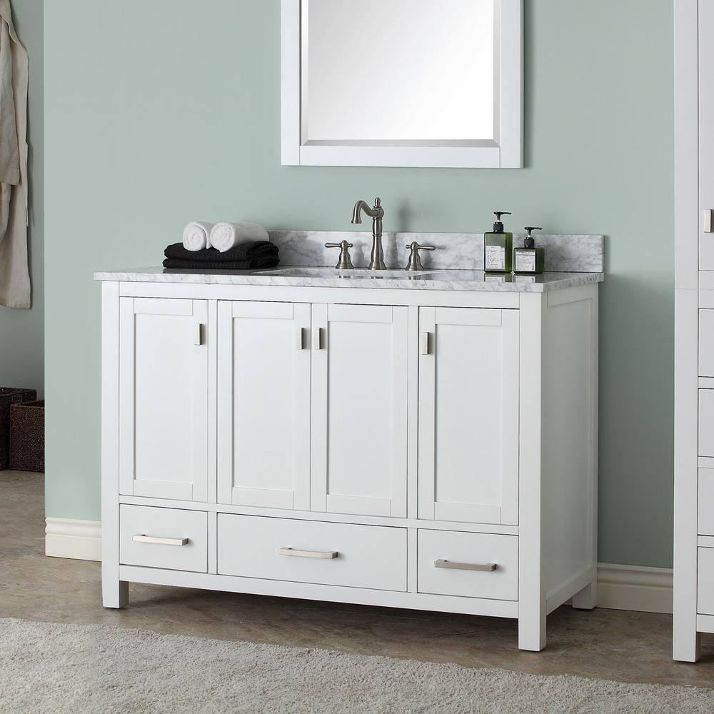 White Engineered Wood Single Vanity with Stone Top