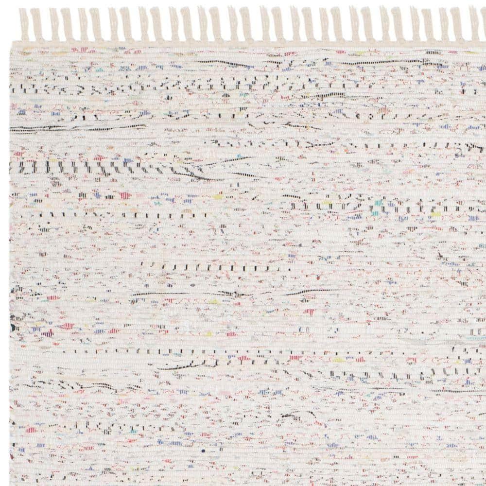 Rag Rug RAR121 Hand Woven Indoor Area Rug - 8'x8' - Ivory/Multi - Safavieh
