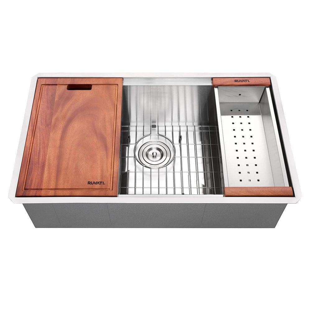 Ruvati Workstation Undermount 16 Gauge Stainless Steel Kitchen Sink Single Bowl