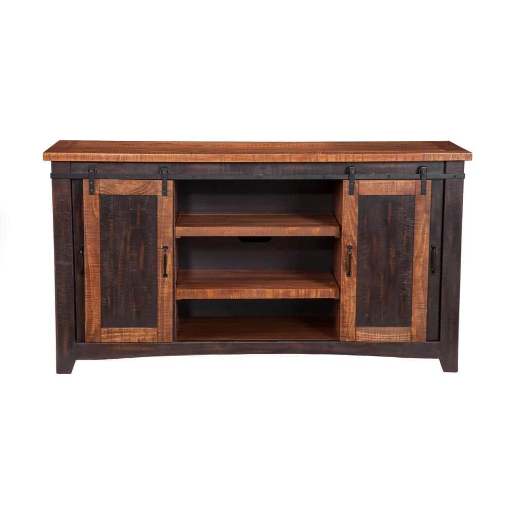 Santa Fe 65" Solid Wood TV Stand Antique Black and Honey - Martin Svensson Home
