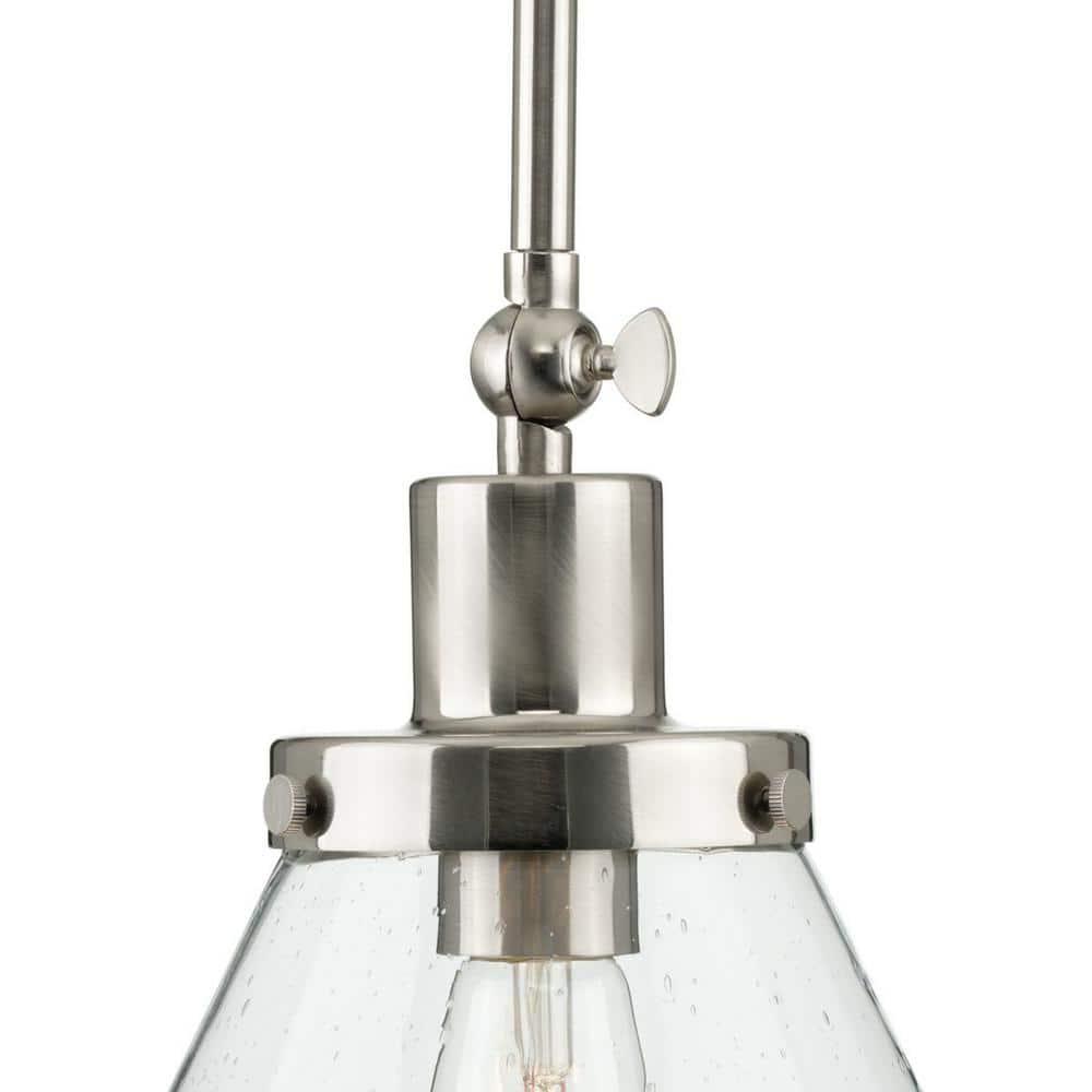 Progress Lighting Hinton 1-Light Industrial Pendant, Brushed Nickel, Seeded Glass Shade