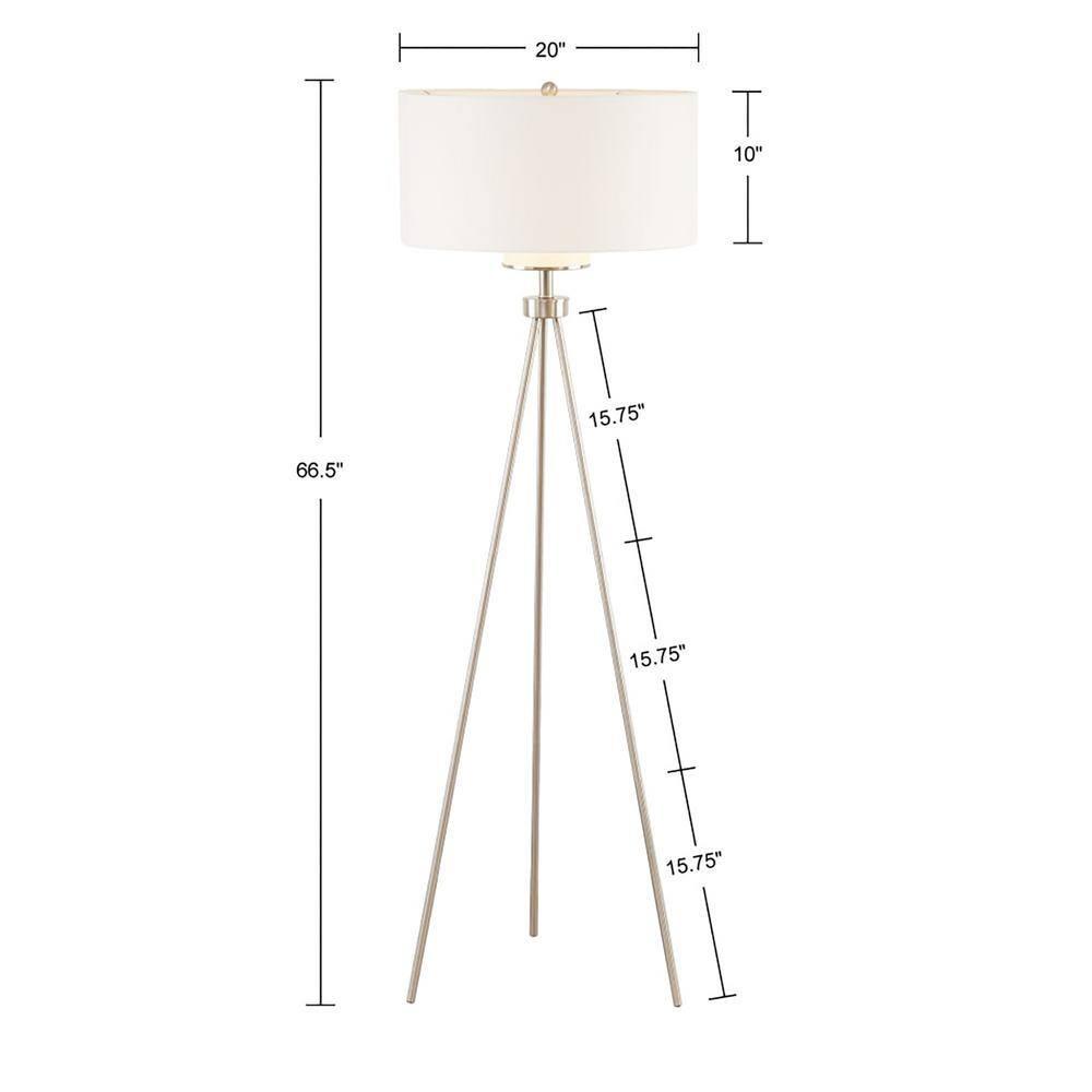 Ink+Ivy 64.5" Pacific Tripod Metal Floor Lamp (Includes LED Light Bulb) Silver: Modern Design, Cotton Shade