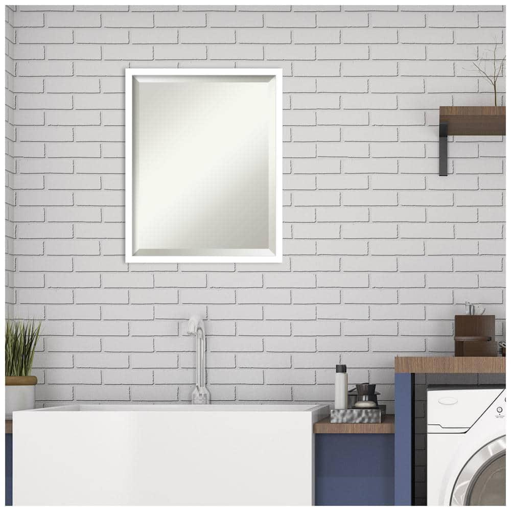 Amanti Art Beveled Wood Bathroom Wall Mirror - Svelte Frame Svelte White Outer Size: 17 x 21 in White