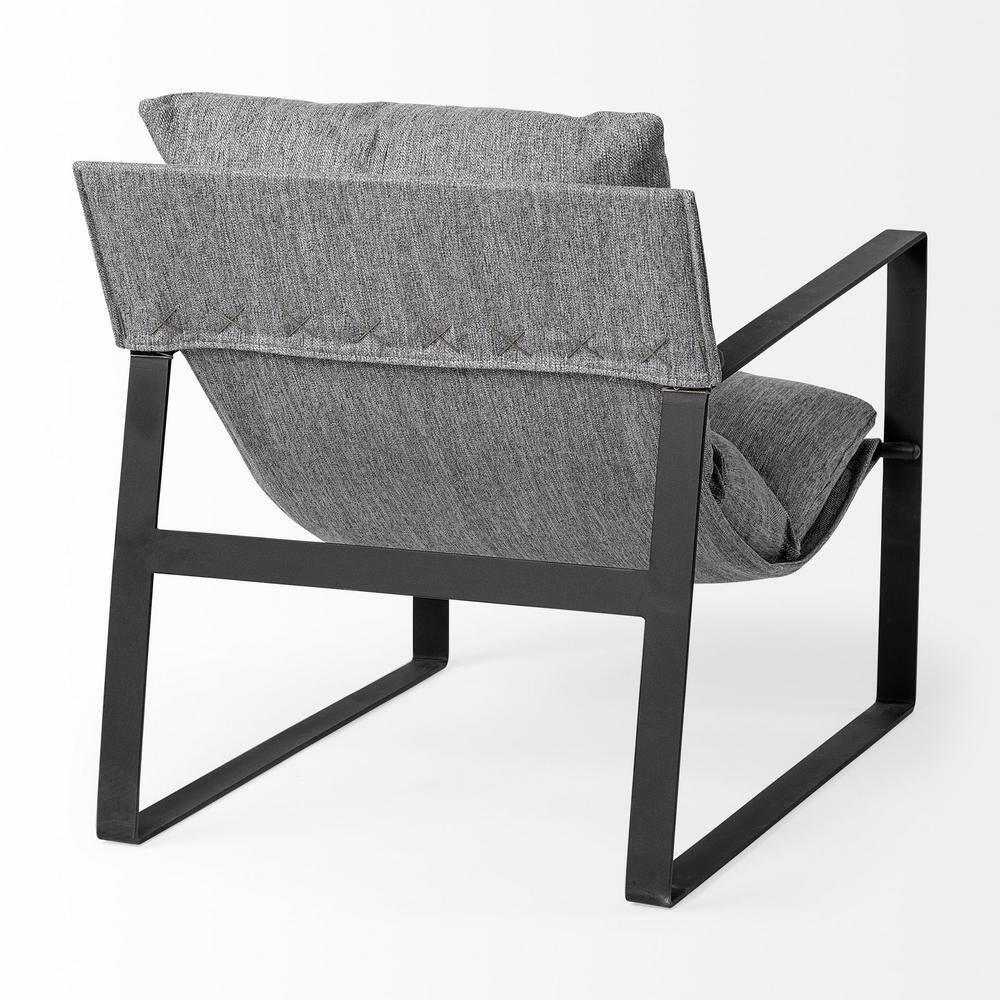 Gray Fabric and Black Iron Slipper Accent Chair