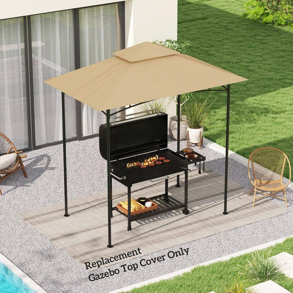 Outsunny Grill Gazebo Canopy Replacement Roof, UPF50+ Protected, 5' X 8' Outdoor BBQ Canopy Replacement Cover, Double Tiered Grill Canopy Replacement Cover, TOP COVER ONLY, Beige
