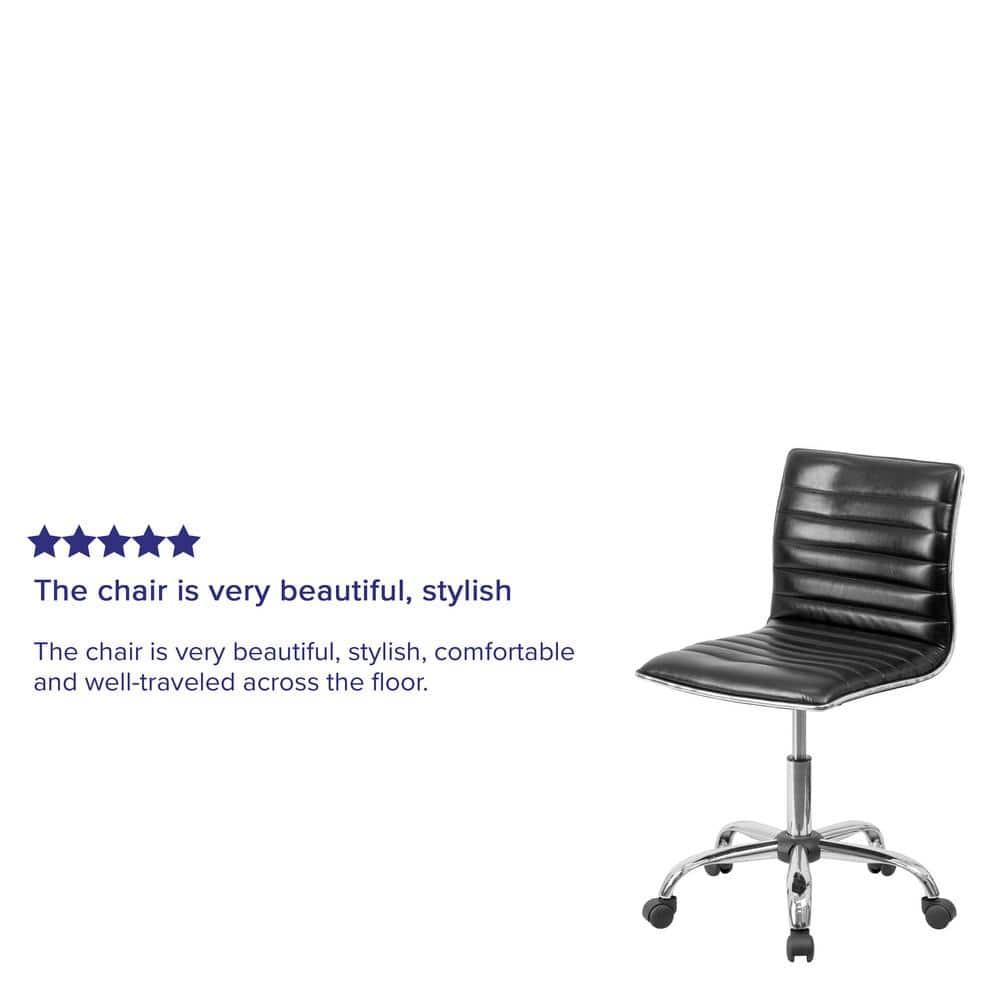 QueelQuest Adjustable Task Chair PU Leather Low Back Ribbed Armless Swivel Black Desk Chair Office Chair Wheels (Black)