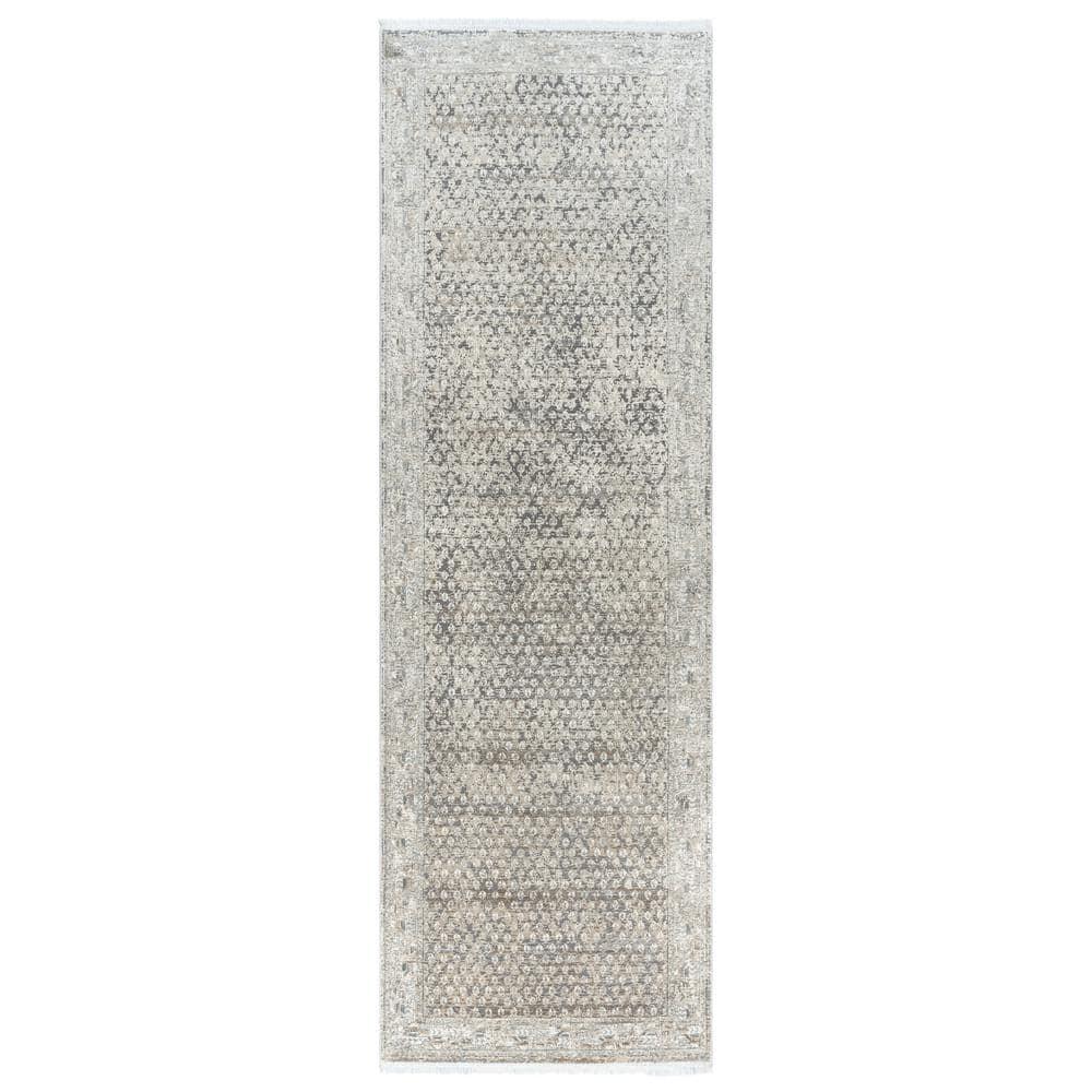 Gertmenian Florance Modica Transitional Oriental Border Floral Dark Gray High-Low Viscose/Acrylic Area Rug