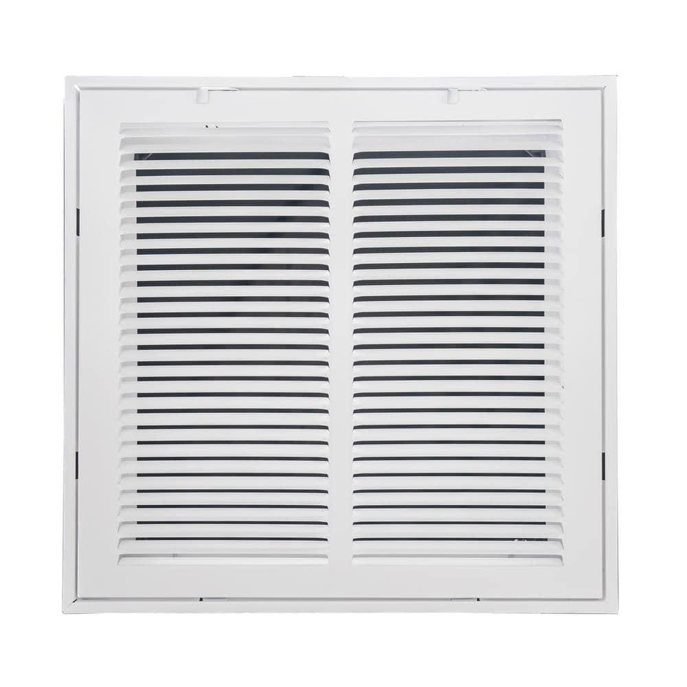 14x14 White Steel Return Air Filter Grille with Fixed Hinges