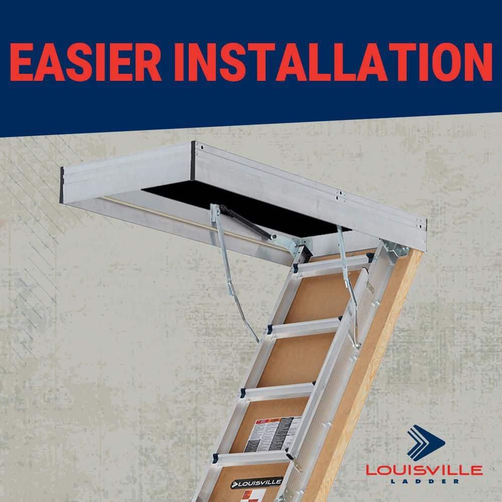 Louisville Ladder Aluminum Attic Ladder R10 Insulated Door 375 lbs Capacity 30 x 54 Inch Opening