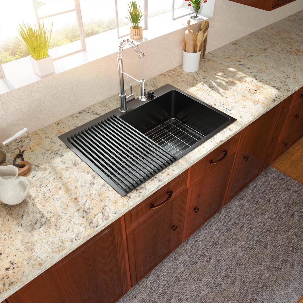 33" L x 22" W Drop-in Double Bowl 60/40 Sink 16 Gauge Stainless Steel Kitchen Sink Topmount Sink