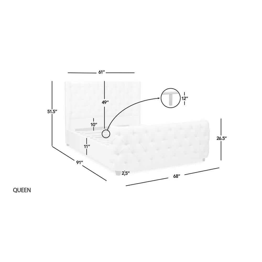 Jennifer Taylor Home Geneva Curved Wing Upholstered Platform Bed Frame, Queen, Antique White Polyester