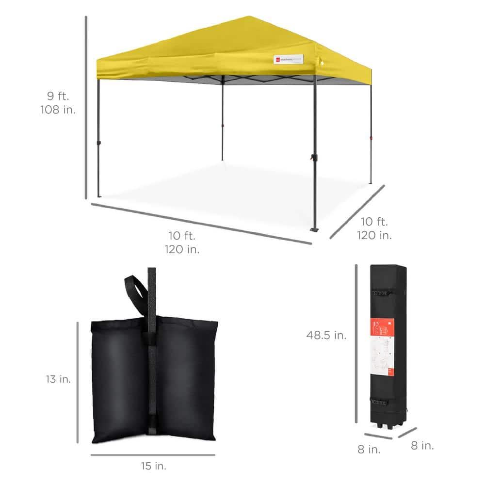 Best Choice Products 10x10ft Easy Setup Pop Up Canopy w/ 1-Button Setup, Wheeled Case, 4 Weight Bags - Yellow