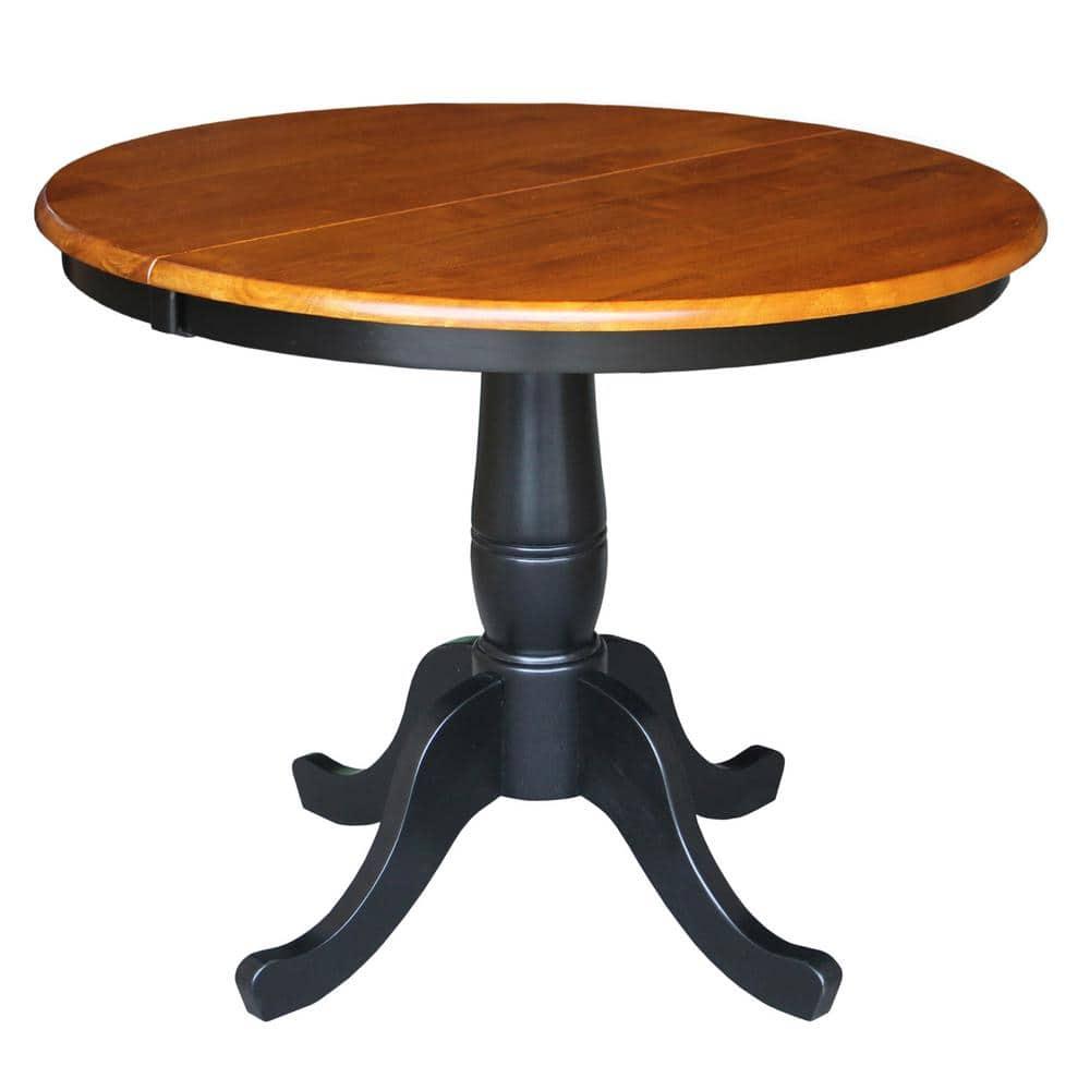 36" Round Top Pedestal Extendable Dining Table with 12" Drop Leaf Black/Red - International Concepts: Mid-Century Modern, Seats 6