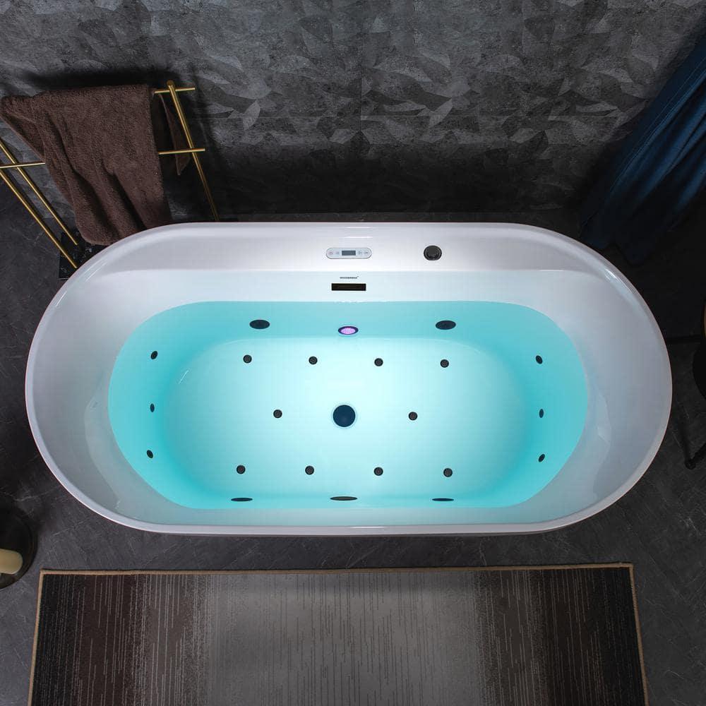 72" x 35-3/8" Whirlpool and Air Bath Heated Soaking Combination Tub with Wide Rim, LED Control Panel