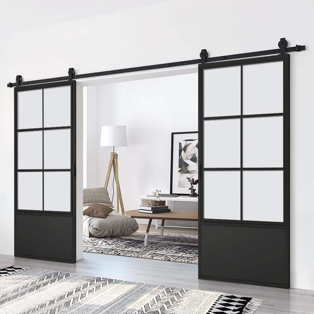 Calhome 84'' Hollow Glass with Installation Hardware Kit Barn Door