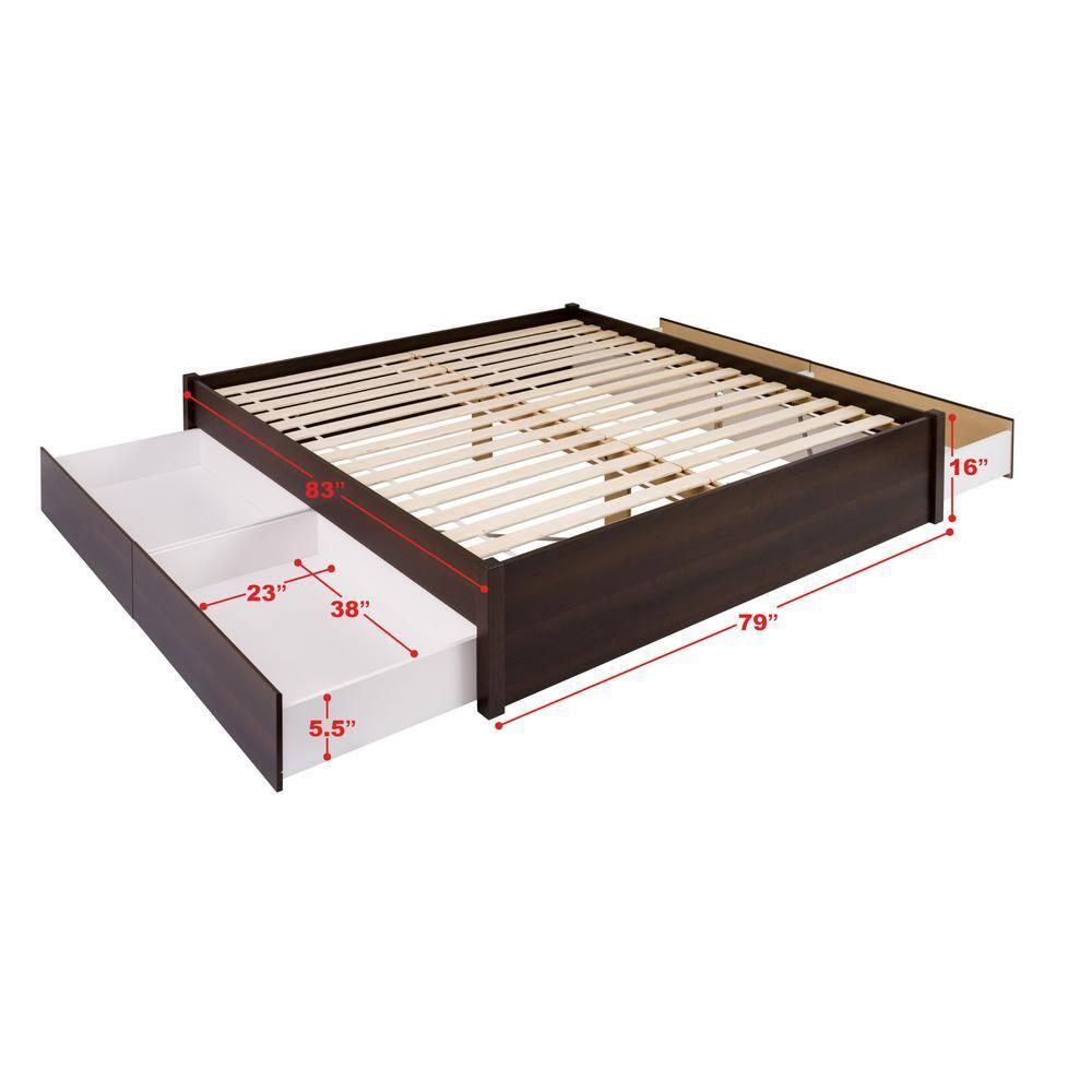 King Select 4-Post Platform Bed with 4 Drawers Espresso Brown - Prepac: Particle Board & MDF Construction, No Box Spring Needed