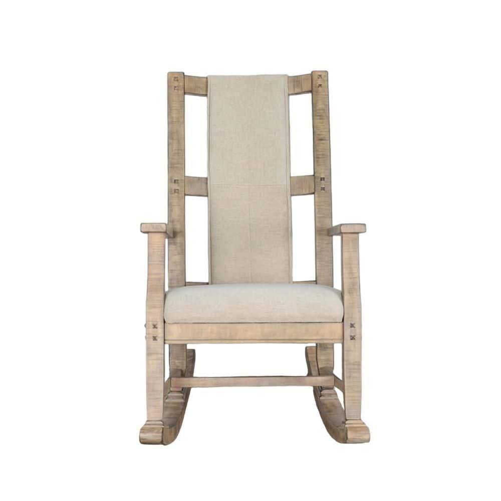 Rena Distressed Light Brown Mahogany Rocking Chair with Cushion